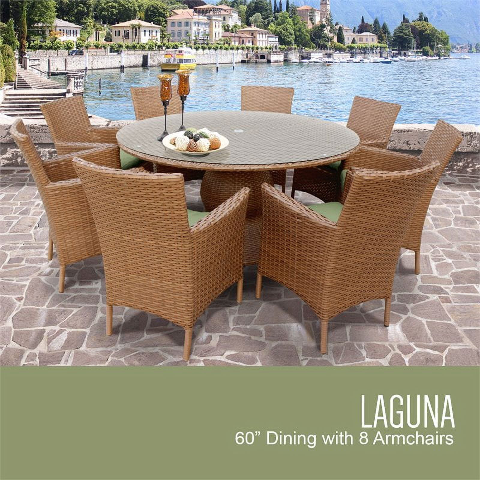 TK Classics Laguna 9Piece 60" Round Glass Top Patio Dining Set in