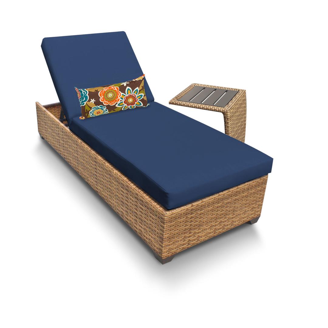 LAGUNA-1x-ST-NAVY Laguna Chaise Outdoor Wicker Patio Furniture With Side Table with 2 Covers: Wheat and Navy - image 1 of 2