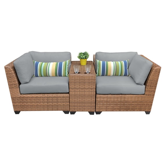 TK Classics Laguna Wicker 3 Piece Patio Conversation Set with Cup Table and 2 Sets of Cushion Covers