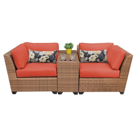 TK Classics Laguna Wicker 3 Piece Patio Conversation Set with Cup Table and 2 Sets of Cushion Covers