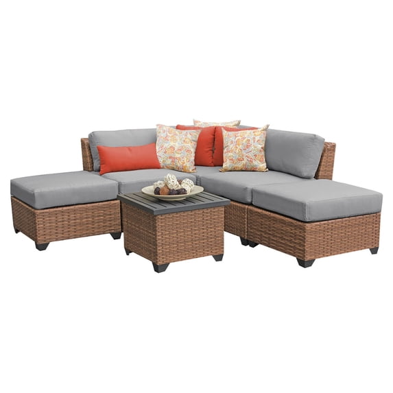 TK Classics Laguna Wicker 6 Piece Patio Conversation Set with 2 Sets of Cushion Covers