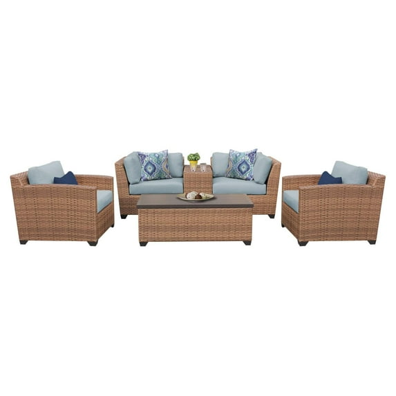 TK Classics Laguna Wicker 6 Piece Patio Conversation Set with Club Chair and 2 Sets of Cushion Covers