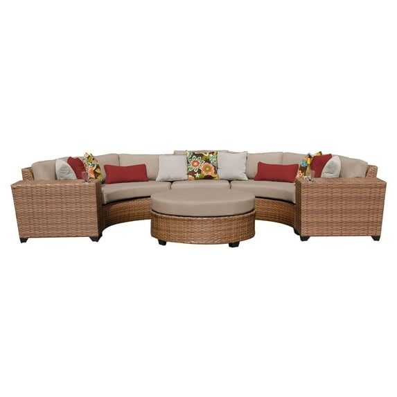 TK Classics Laguna Wicker 6 Piece Patio Conversation Set with Round Coffee Table and 2 Sets of Cushion Covers