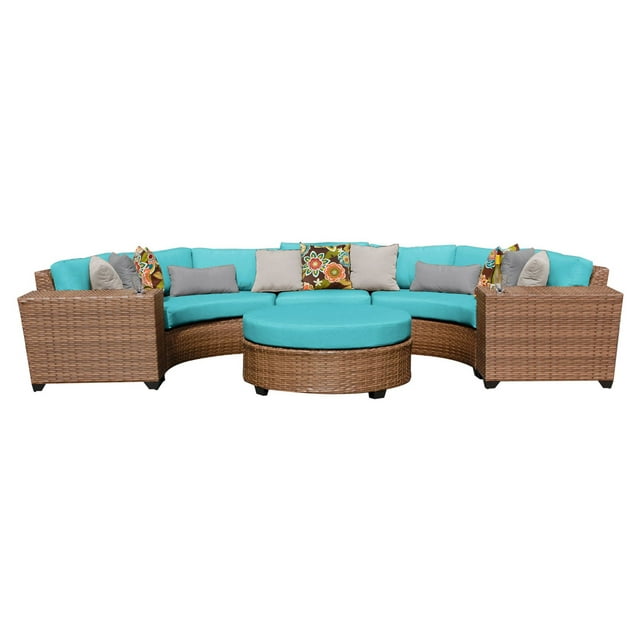 TK Classics Laguna Wicker 6 Piece Patio Conversation Set with Round Coffee Table and 2 Sets of Cushion Covers