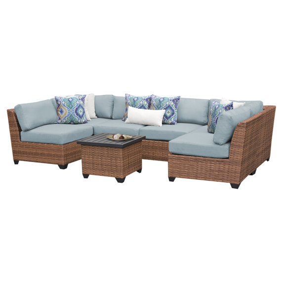 TK Classics Laguna Wicker 7 Piece Patio Conversation Set with End Table and 2 Sets of Cushion Covers