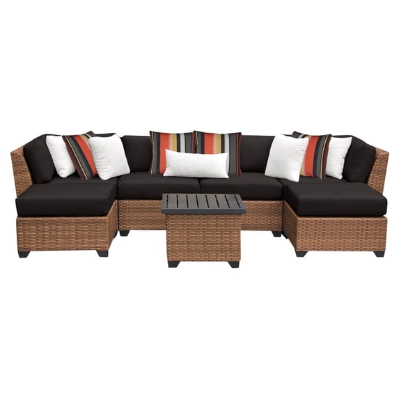 TK Classics Laguna Wicker 7 Piece Patio Conversation Set with Ottoman and 2 Sets of Cushion Covers