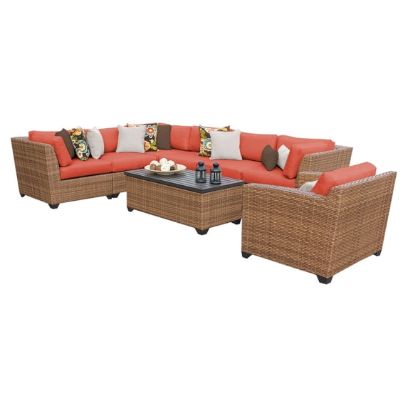 TK Classics Laguna Wicker 8 Piece Patio Conversation Set with Club Chair and 2 Sets of Cushion Covers