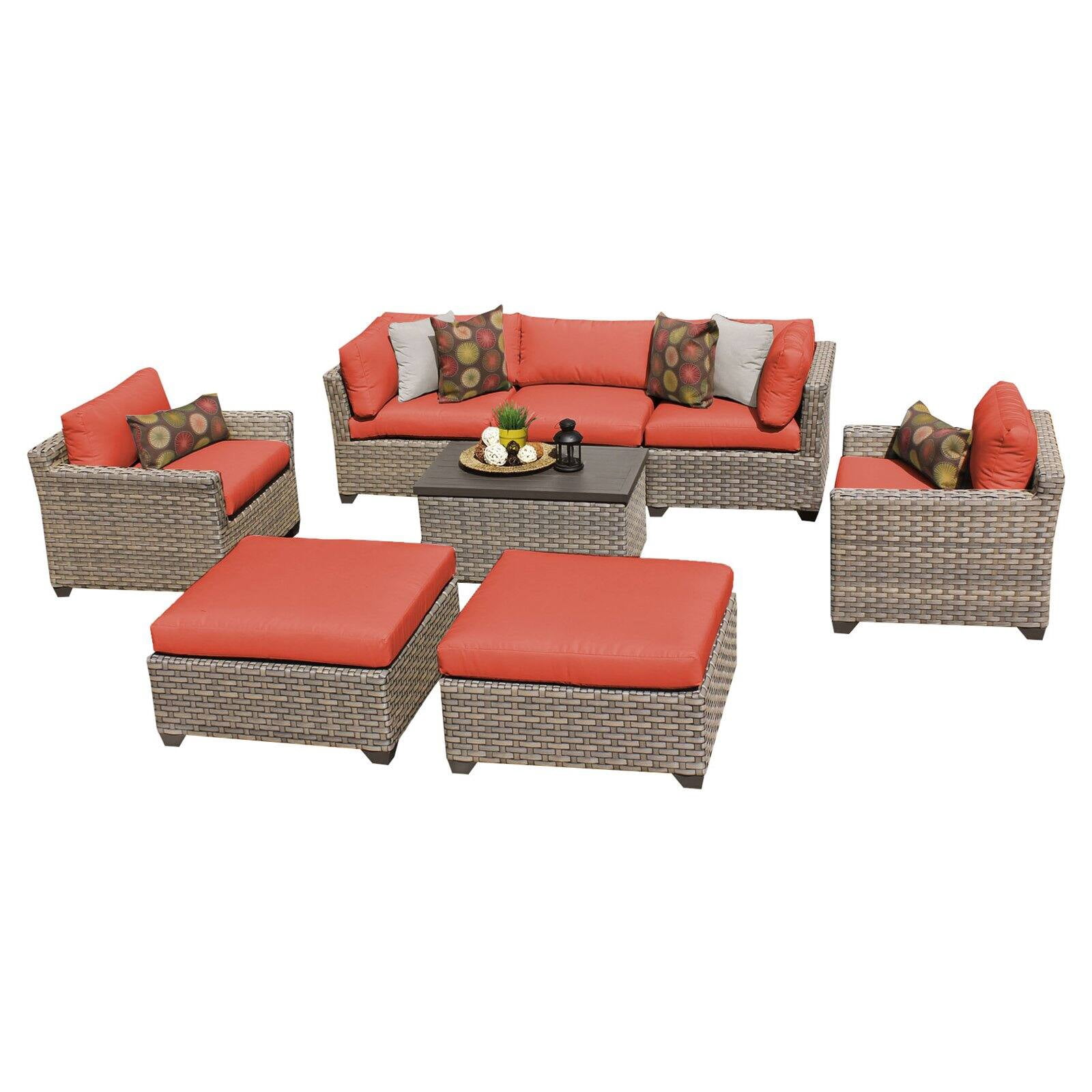 TK Classics Monterey Wicker 8 Piece Patio Conversation Set with