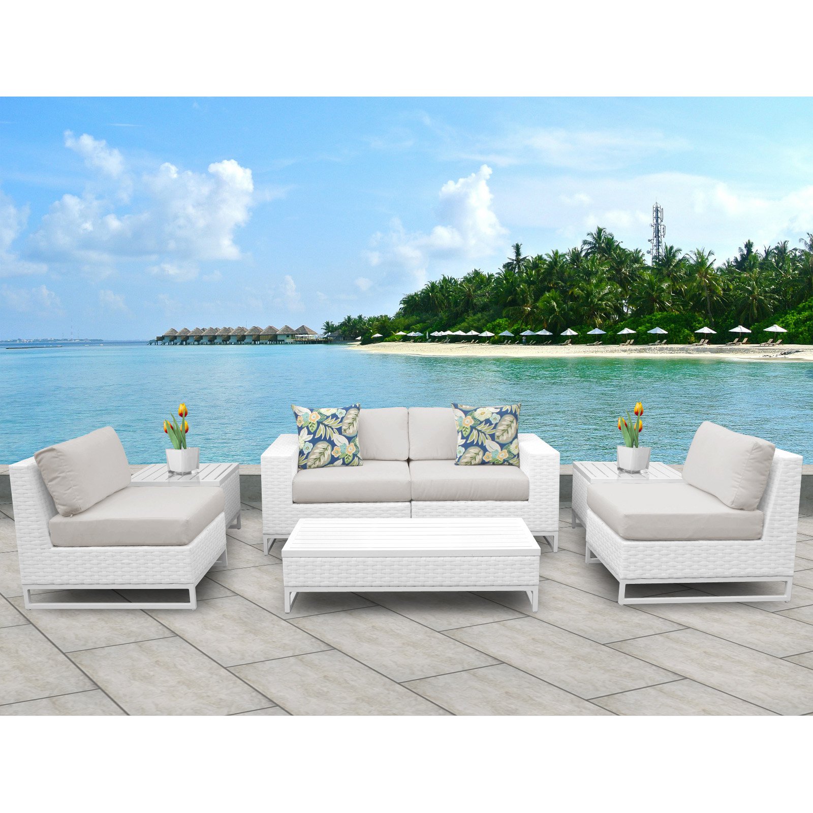TK Classics Miami 7 Piece Outdoor Wicker Patio Furniture Set 07e - image 1 of 3