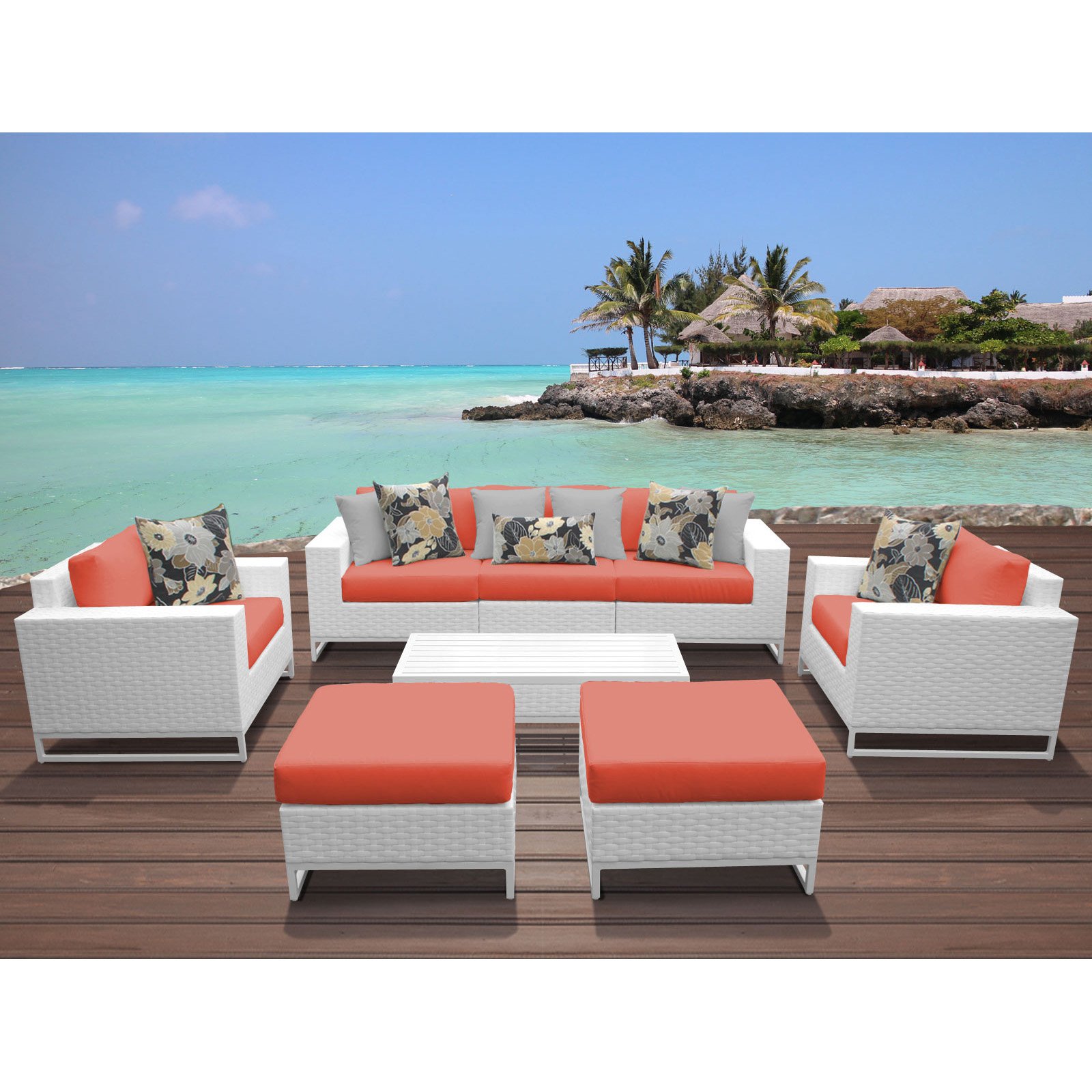 TK Classics Miami 8 Piece Outdoor Wicker Patio Furniture Set 08a - image 1 of 3