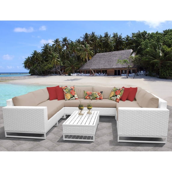 TK Classics Miami 9 Piece Outdoor Wicker Patio Furniture Set 09c