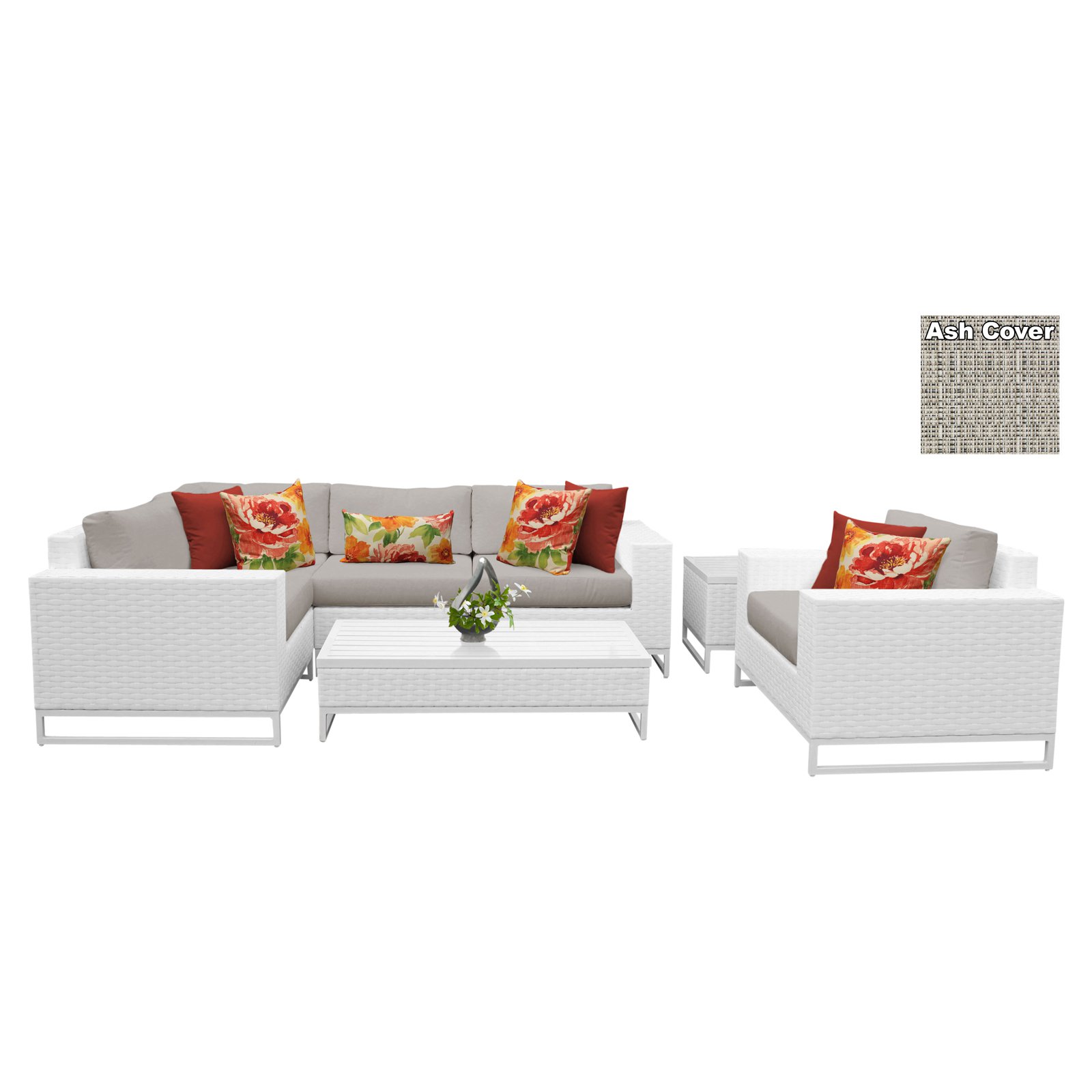 TK Classics Miami Wicker 7 Piece Corner Sofa Patio Conversation Set with Club Chair - image 1 of 3