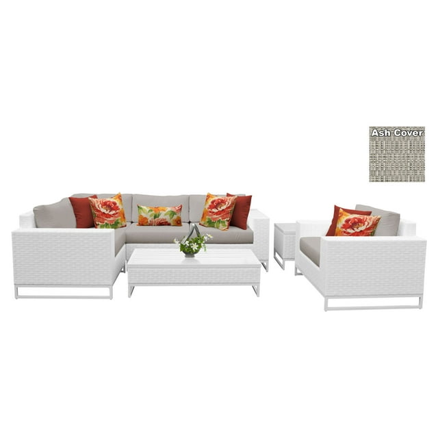 TK Classics Miami Wicker 7 Piece Corner Sofa Patio Conversation Set with Club Chair