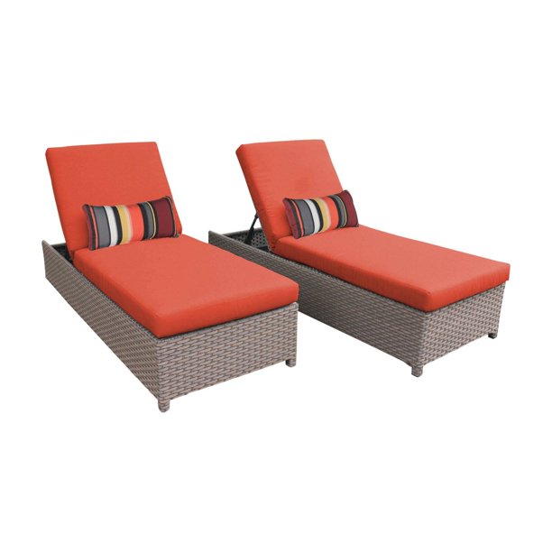TK Classics Monterey Wheeled Wicker Outdoor Chaise Lounge Chair Set