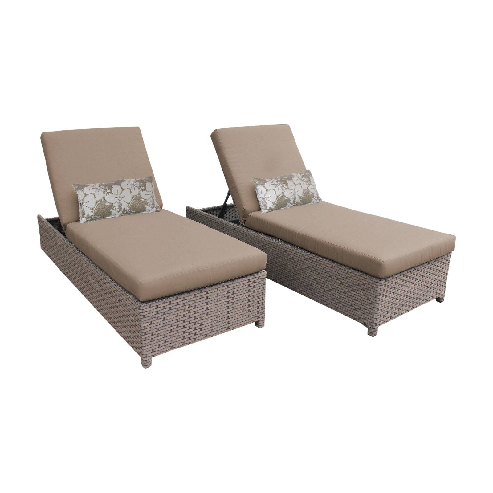 TK Classics Monterey Wheeled Wicker Outdoor Chaise Lounge Chair - Set of 2 - image 1 of 11