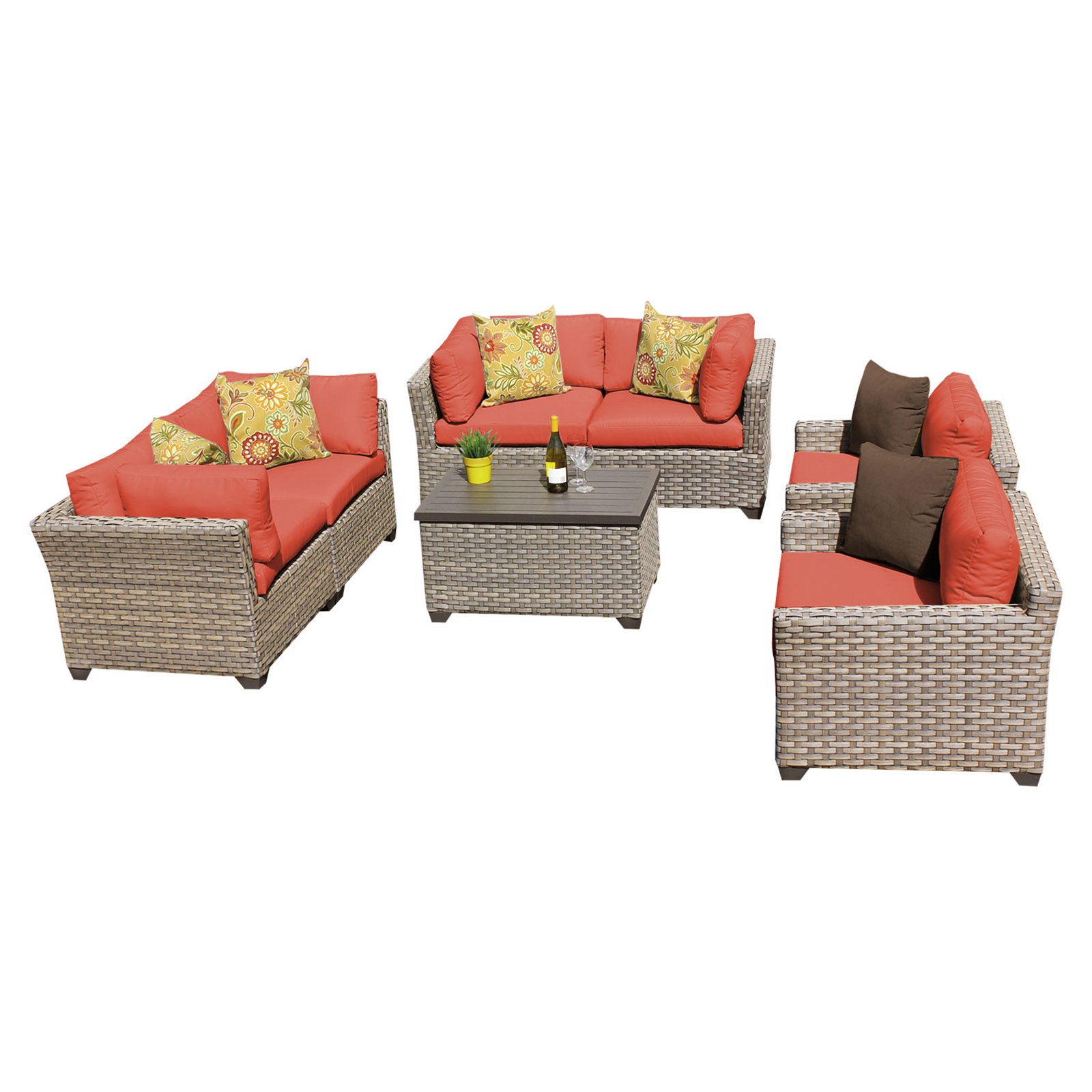 TK Classics Monterey Wicker 7 Piece Patio Conversation Set with Club Chair and 2 Sets of Cushion Covers - image 1 of 5