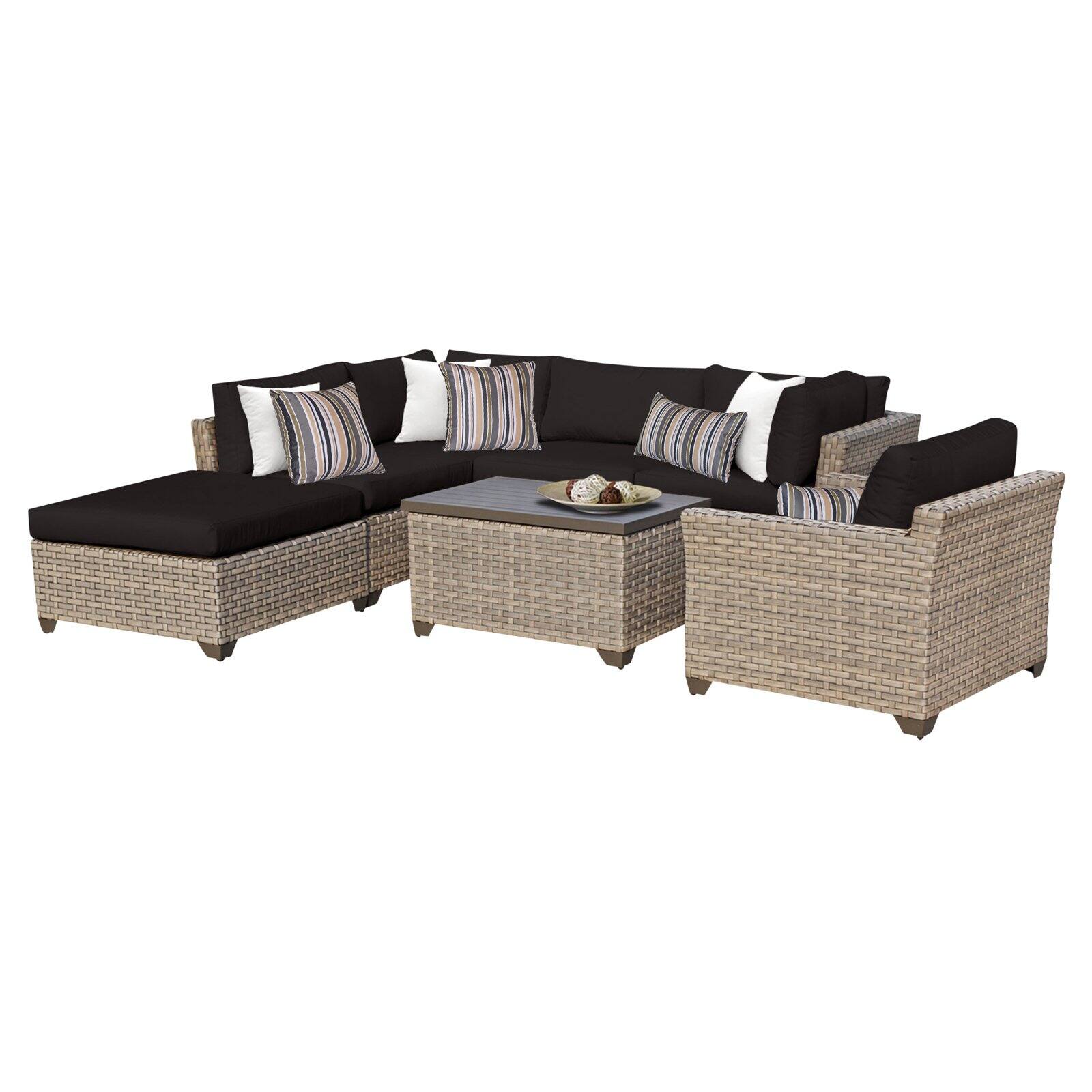 TK Classics Monterey Wicker 7 Piece Patio Conversation Set with Coffee Table and 2 Sets of Cushion Covers - image 1 of 5