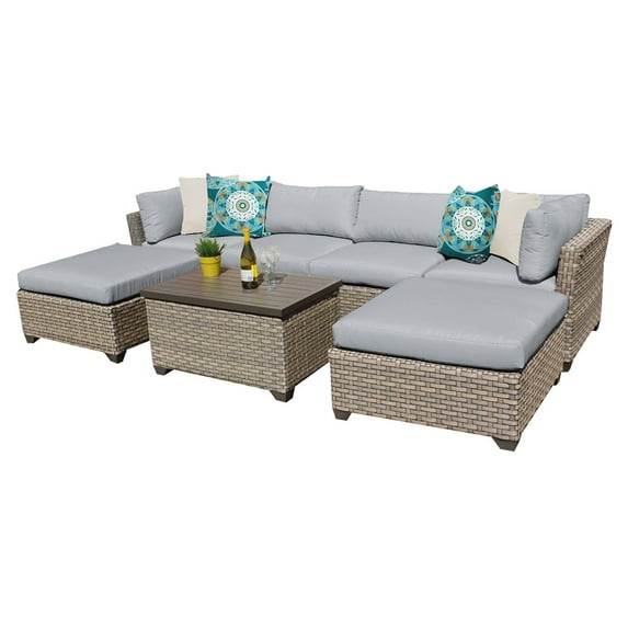 TK Classics Monterey Wicker 7 Piece Patio Conversation Set with Ottoman and 2 Sets of Cushion Covers