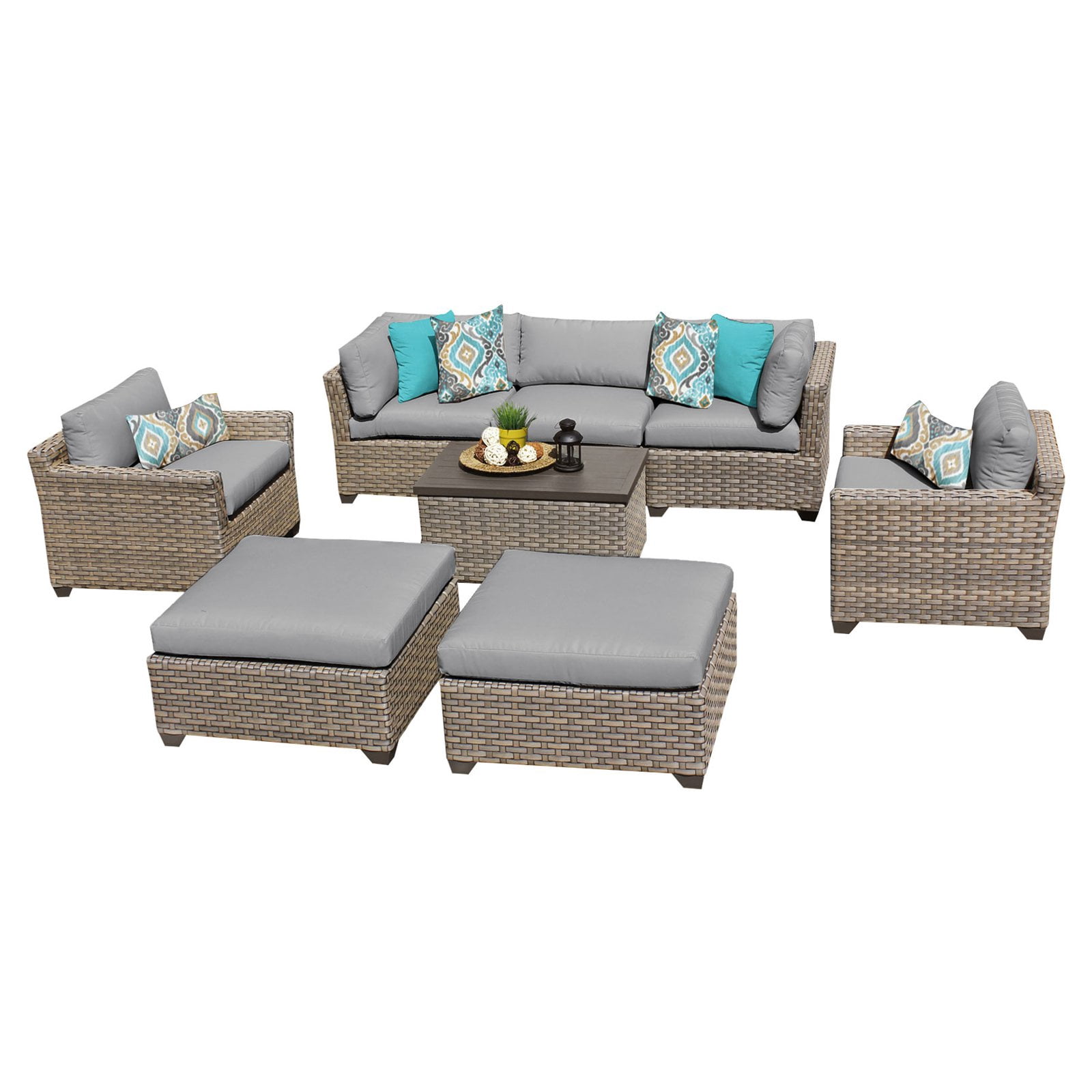 TK Classics Monterey Wicker 8 Piece Patio Conversation Set with