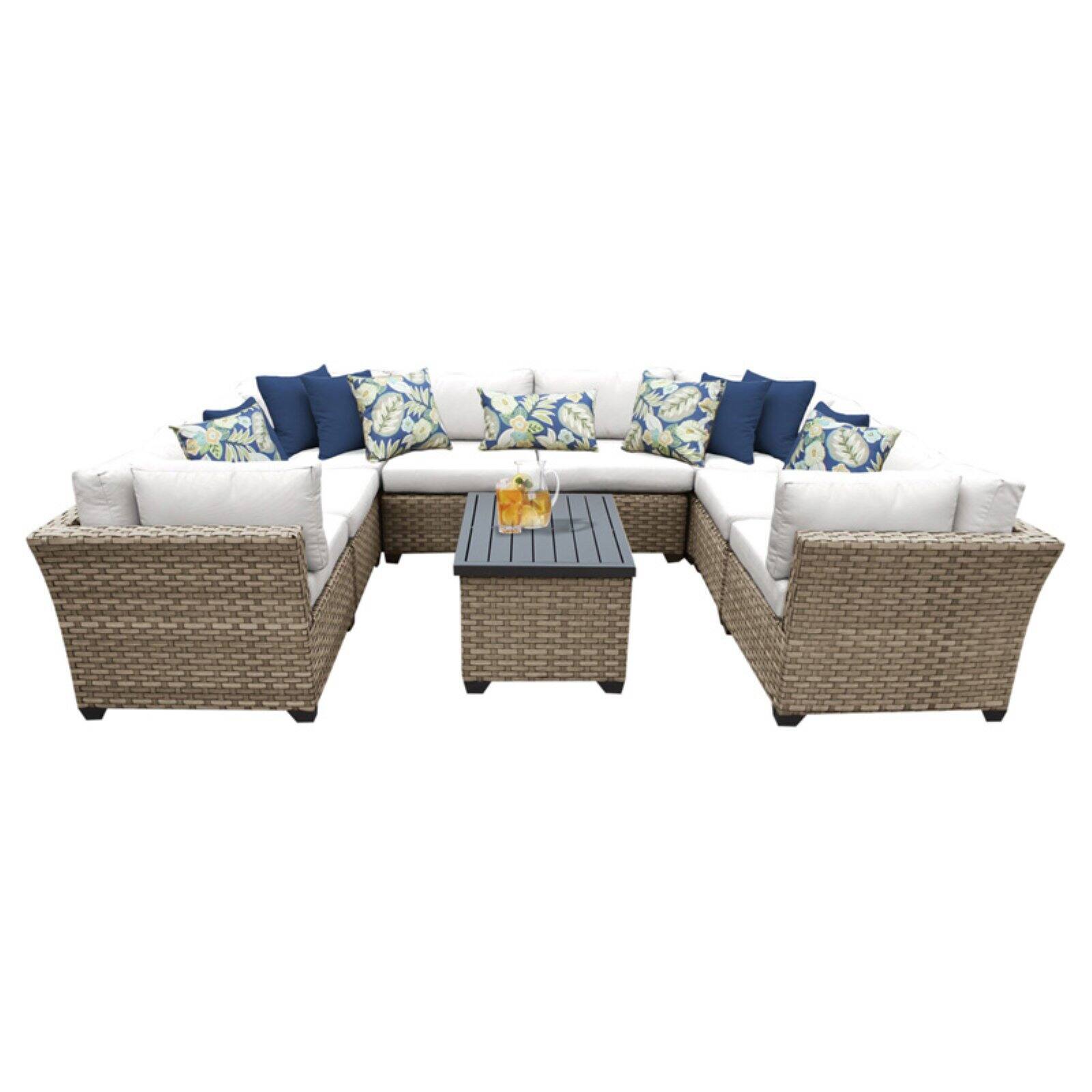 TK Classics Monterey Wicker 9 Piece Patio Conversation Set with Coffee Table and 2 Sets of Cushion Covers - image 1 of 5