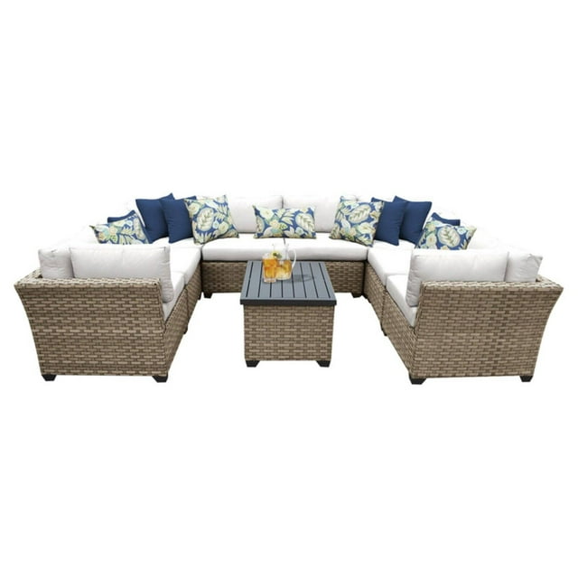 TK Classics Monterey Wicker 9 Piece Patio Conversation Set with Coffee Table and 2 Sets of Cushion Covers