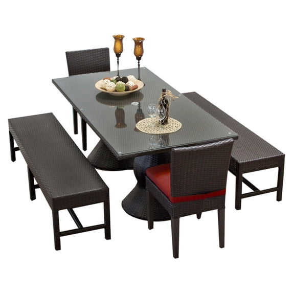 TK Classics Napa Wicker 5 Piece Rectangular Patio Dining Set with Bench and 4 Cushion Covers