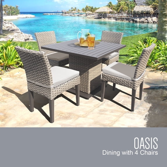 TK Classics Oasis Wicker 5 Piece Outdoor Square Dining Table with Armless Chairs Set