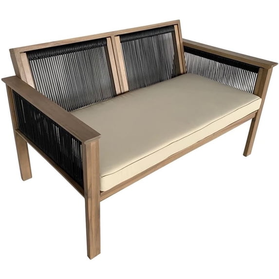 TK Classics Outdoor Patio Wood and Wicker Weave Loveseat in Acacia/Beige