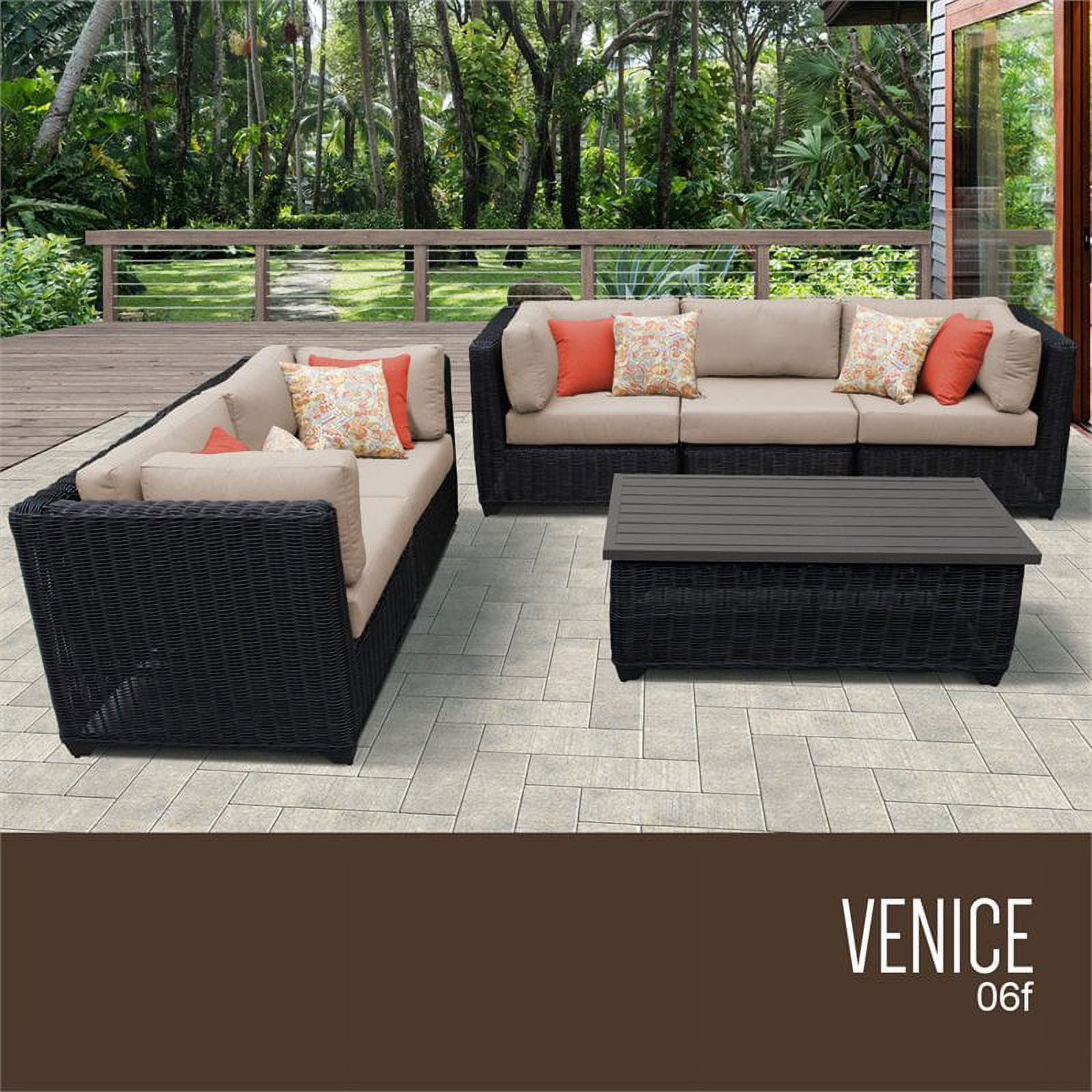 TK Classics Venice 6Piece Wicker Patio Sofa Set in Wheat and Charcoal