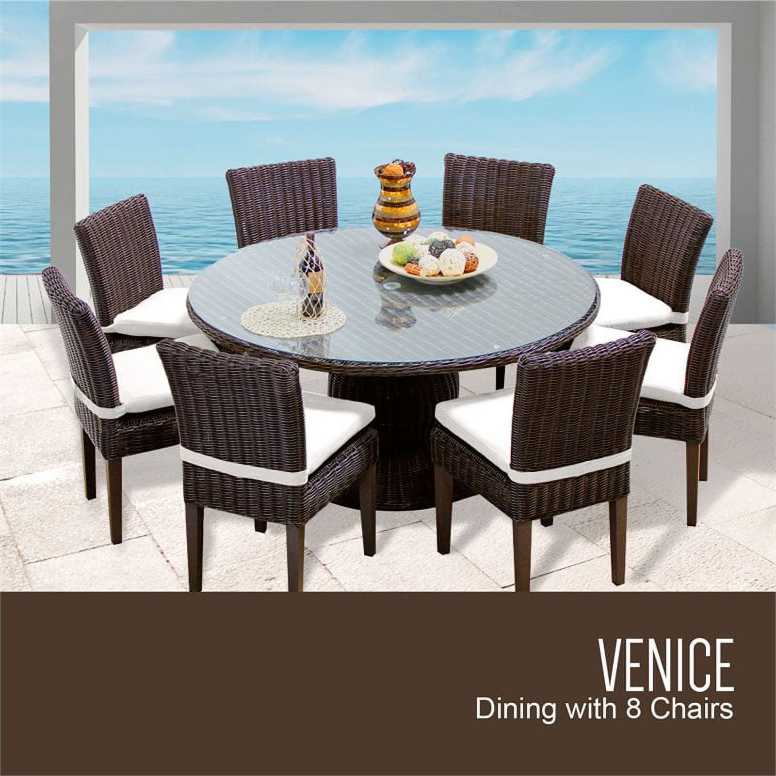 TK Classics Venice 9Piece 60"DRound Glass Top Patio Dining Set in Sail