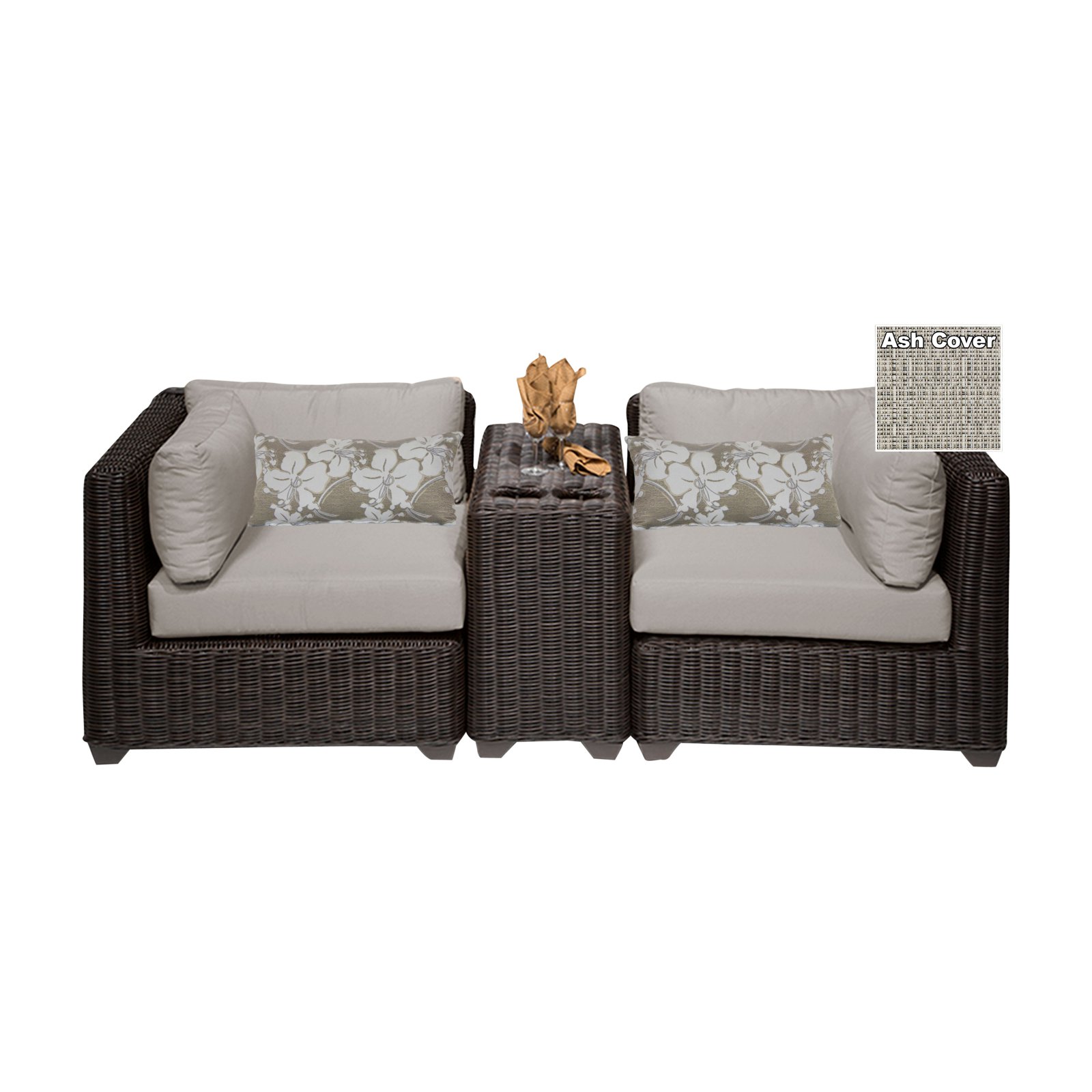 TK Classics Venice Wicker 3 Piece Patio Conversation Set with Cup Table and 2 Sets of Cushion Covers - image 1 of 3