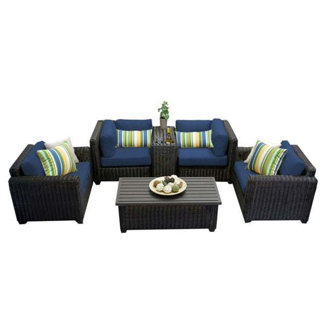 TK Classics Venice Wicker 6 Piece Patio Conversation Set with Coffee Table and 2 Sets of Cushion Covers