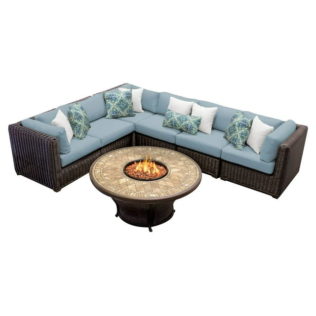 TK Classics Venice Wicker 7 Piece Patio Conversation Set with 2 Sets of Cushion Covers