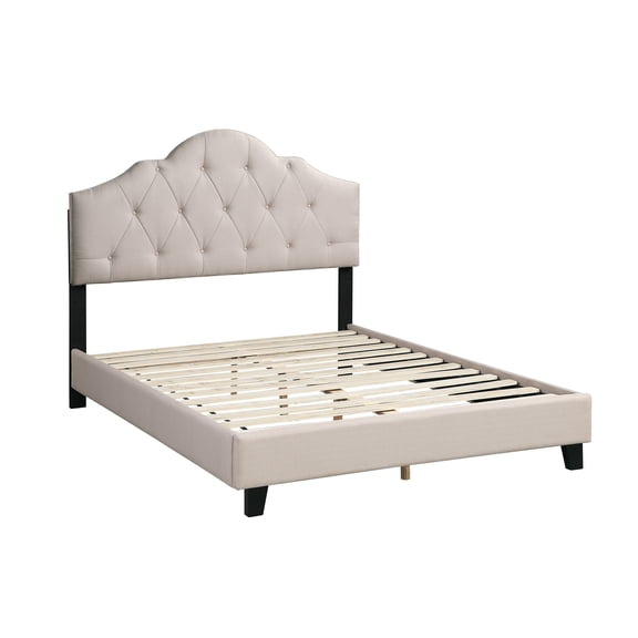 TK Contemporary 1pc Full Size Bed Adjustable HB Light Brown Polyfiber Tufted Upholstered Wooden Bedframe Bedroom Furniture