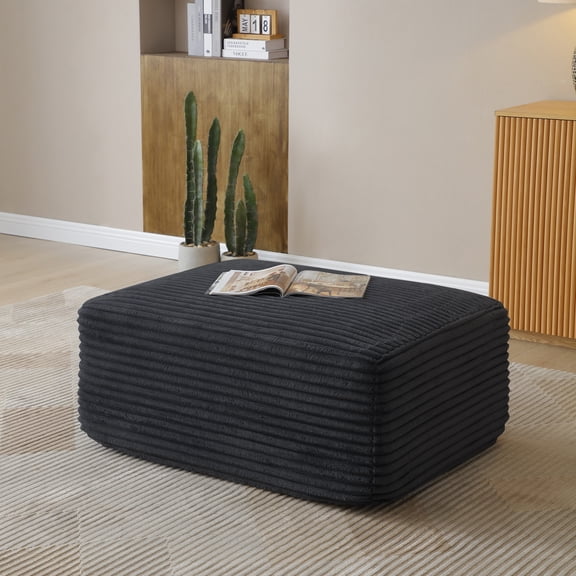TK Corduroy Ottoman Upholstered Cloud Ottoman for Boneless Couch in A Box Compressed Memory Foam Footrest No Assembly Re