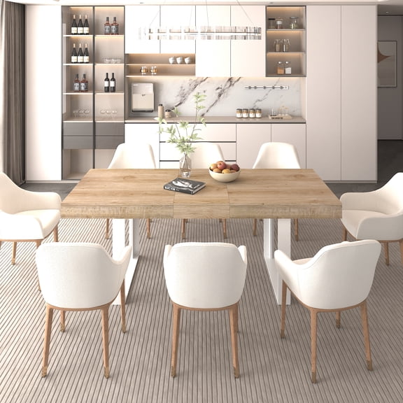 TK Extendable Dining Room Table for 6 8 10 Modern Farmhouse Wooden Kitchen Expanding Table Long Large Expandable Dining Room Conference Table