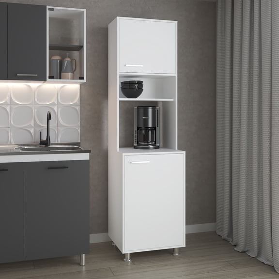 TK FM FURNITURE Buckeye Kitchen Pantry with Open Storage and 2 Doors White