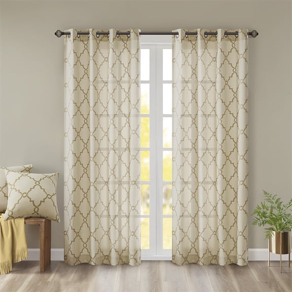 TK Fretwork Print Grommet Top Window Curtain Panel(Only 1 Pc Panel)