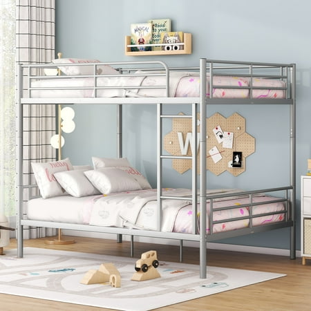 Full Over Full Metal Bunk Bed Sliver – Iron, for Home – Dimensions: 56.4"W x 65.3" – Height: 65.3"H – Weight: 94.8 LBS