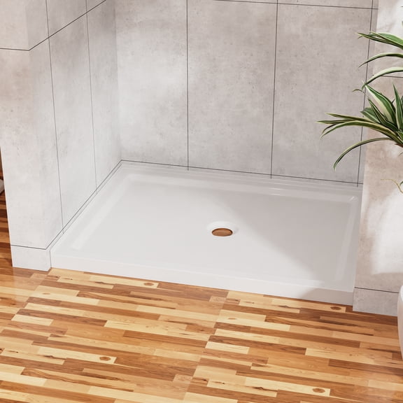 TK Goodyo 32"x48" Shower Base 3.4" Height Anti-slip Acrylic Center Drain Single Threshold Shower Base in White