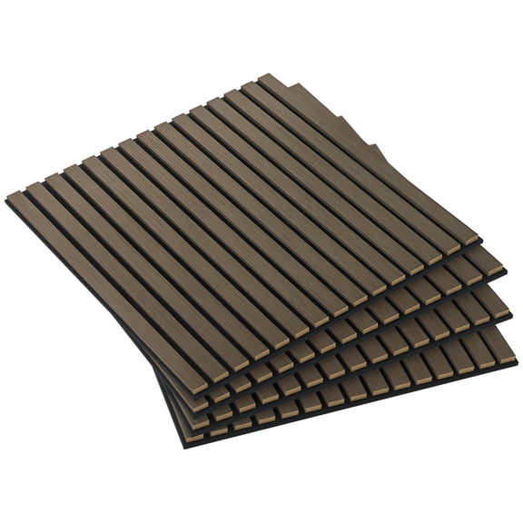 TK HOMCOM 4 Pack 3D Faux Wood Wall Panels 24" x 24" Sound Absorbing Acoustic Panels Wood Slat Wall Panels for Interior Wall Decor Ceiling Walnut