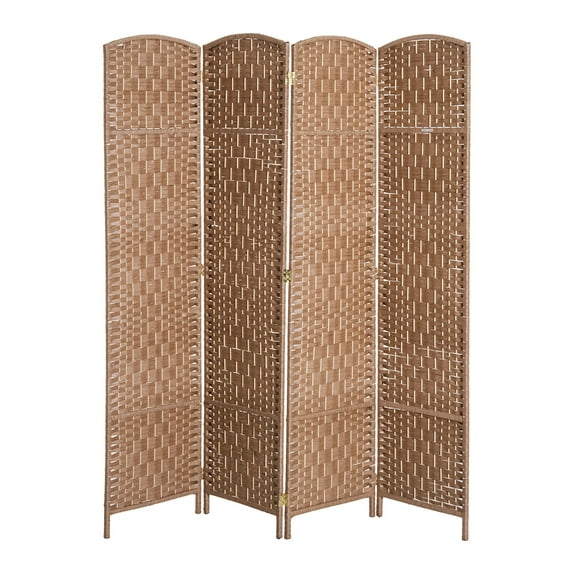 TK HOMCOM 6' Tall Wicker Weave 4 Panel Room Divider Privacy Screen - Natural