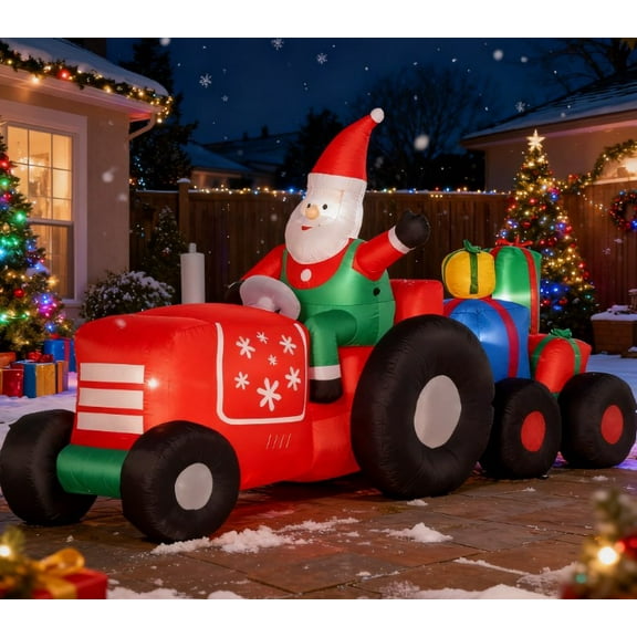 TK Inflatable Santa on Driving Trailer with Gift Load Cheerful Outdoor Christmas Yard Decor for Festive Farmhouse Vibe
