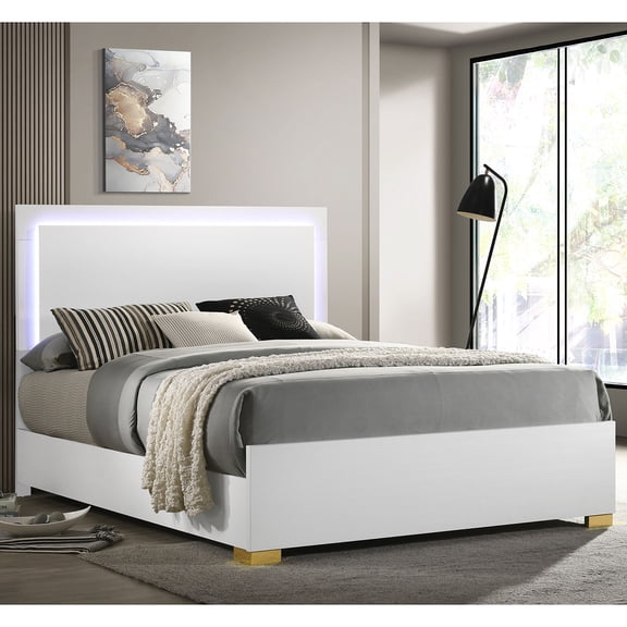 TK Jeremiah White Wood Queen LED Panel Bed