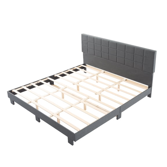 TK King Size Platform Bed Frame Upholstered Tufted Headboard with Solid Wood Slats Support Adjustable Height: 39.5743.5 Inches Dark Gray