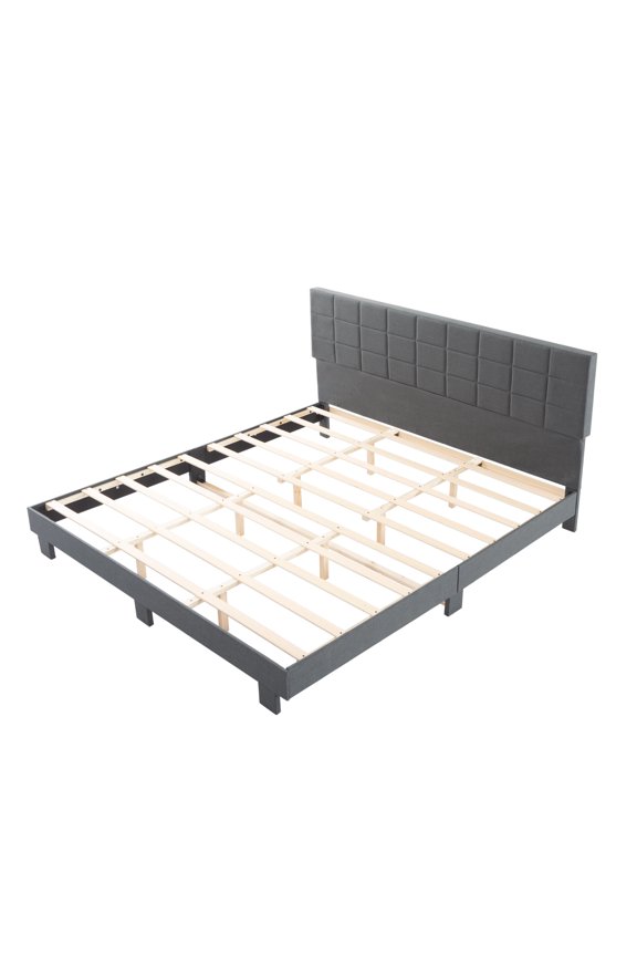 TK King Size Platform Bed Frame Upholstered Tufted Headboard with Solid Wood Slats Support Adjustable Height: 39.5743.5 Inches Dark Gray