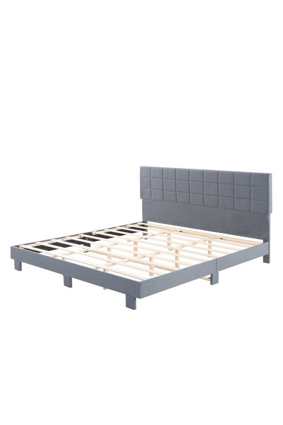 TK King Size Platform Bed Frame Upholstered Tufted Headboard with Solid Wood Slats Support Adjustable Height: 39.5743.5 Inches Light Gray