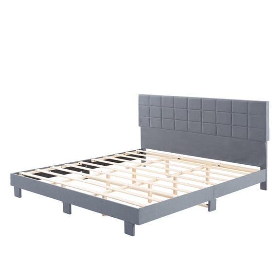 TK King Size Platform Bed Frame Upholstered Tufted Headboard with Solid Wood Slats Support Adjustable Height: 39.5743.5 Inches Light Gray