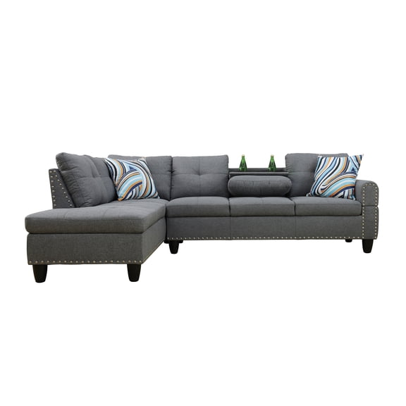 TK L shape Sectional Sofa Chair with cup holder - Dark Gray-Left