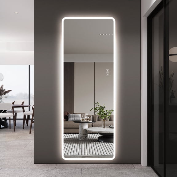 TK LED Full Length Mirror with Lights 63" x 24" Wall Mounted Full Body Mirror Dimmable & 3 Colombiaor Lighting Anti-Fog Shatter-Proof Memory Function